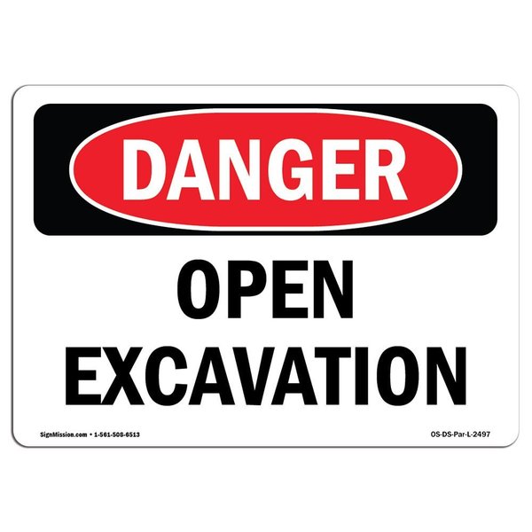 Signmission OSHA Danger Sign, Open Excavation, 7in X 5in Decal, 7" W, 5" H, Landscape, Open Excavation OS-DS-D-57-L-2497